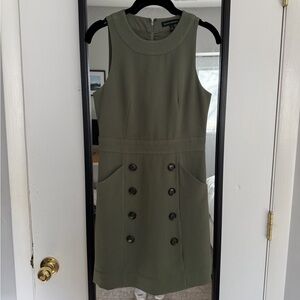Banana Republic Olive Green Sleeveless Shift Dress with Double-Breasted Buttons